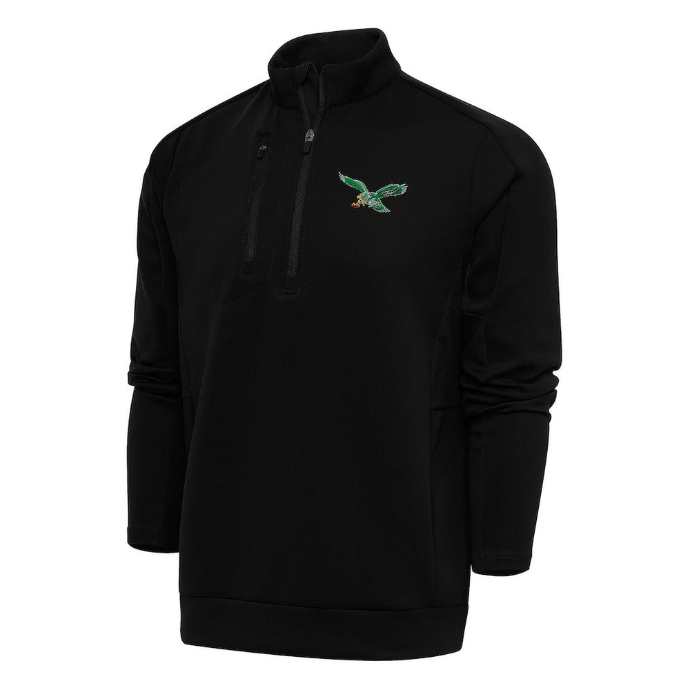 Philadelphia Eagles Antigua Team Logo Throwback Generation Quarter-Zip Pullover Top - Black - NFL