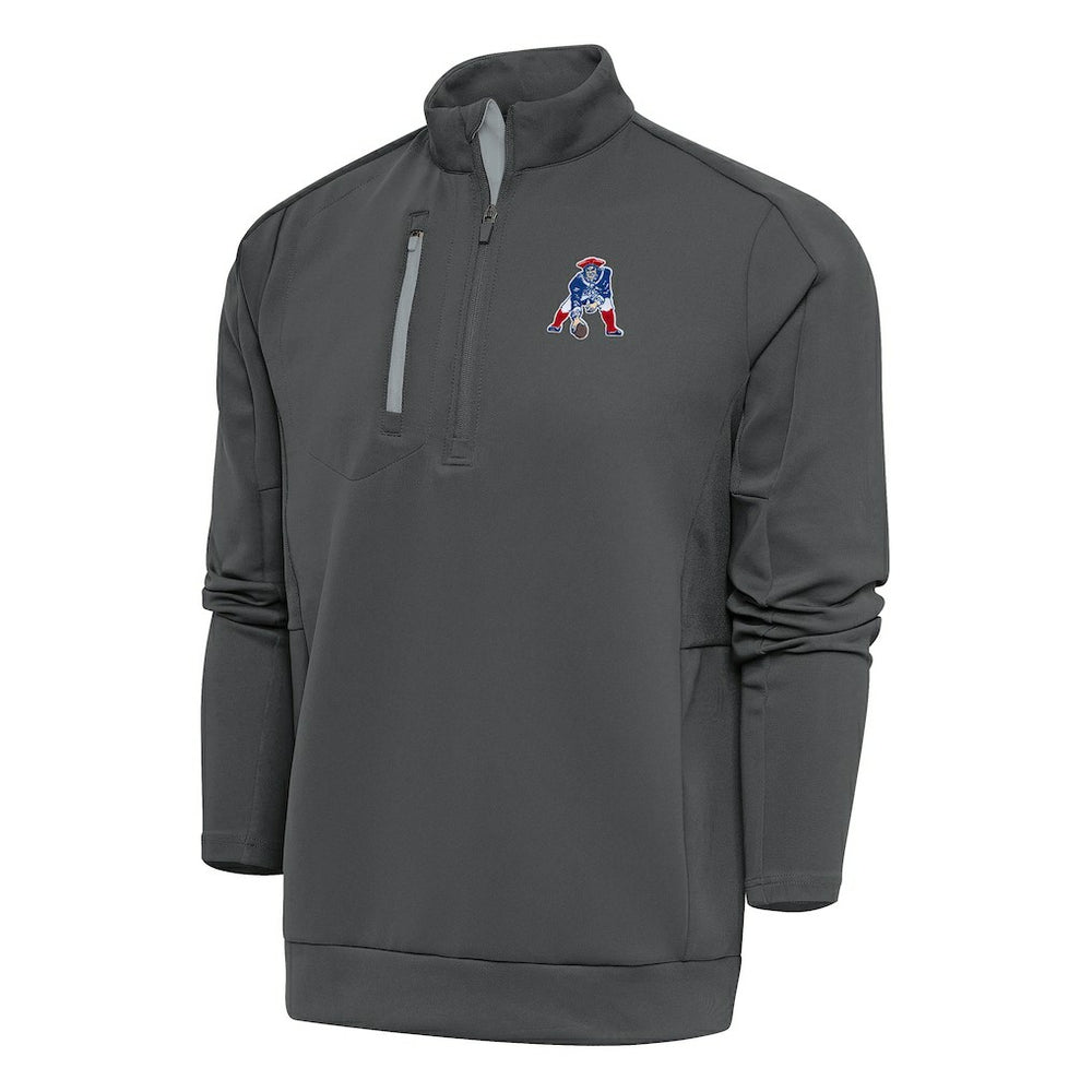 New England Patriots Antigua Team Logo Throwback Generation Quarter-Zip Pullover Top - Charcoal - NFL