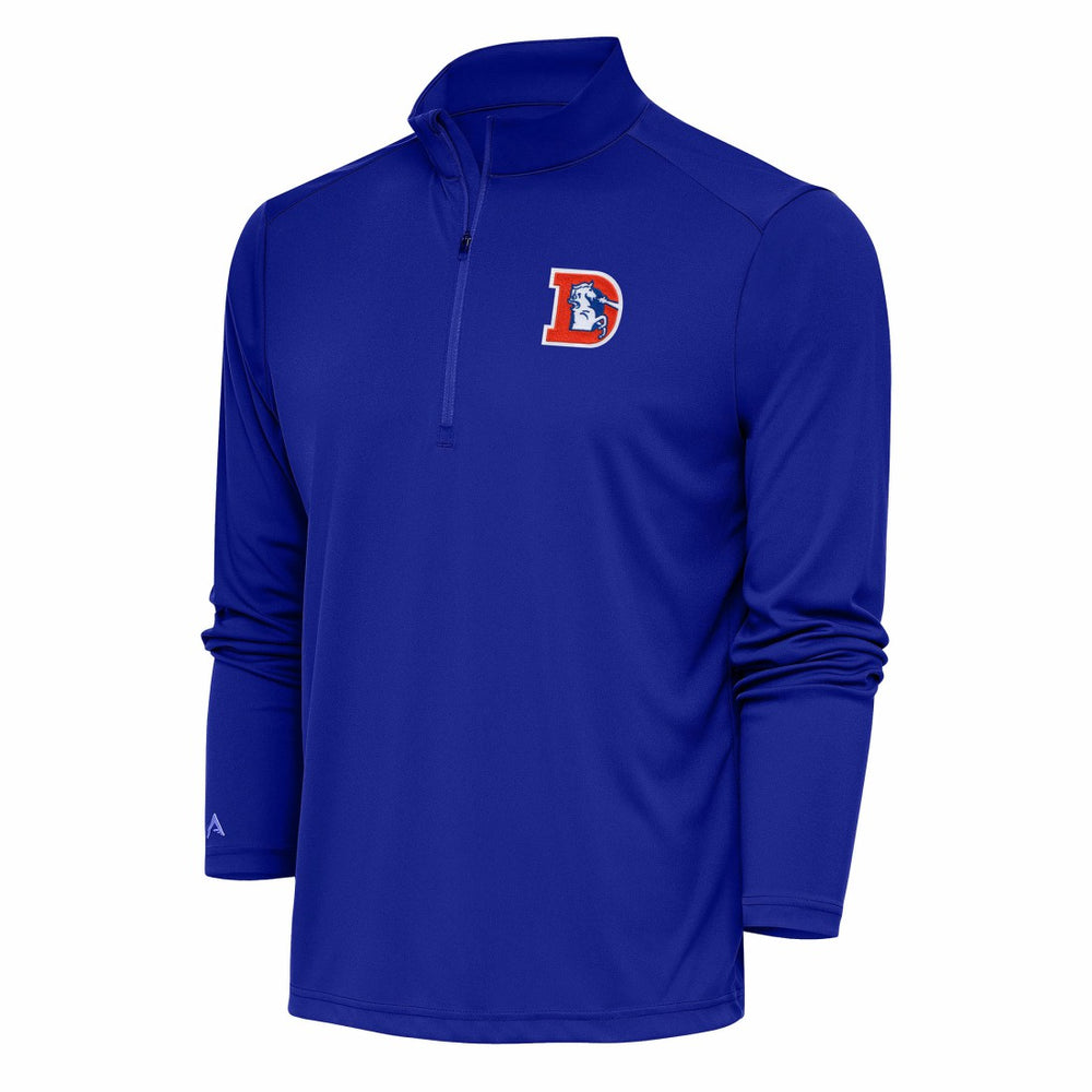 Denver Broncos Antigua Team Logo Throwback Tribute Quarter-Zip Pullover Top - Royal - NFL