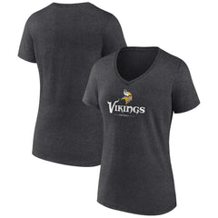 Minnesota Vikings Women's Logo Team Lockup V-Neck T-Shirt - Charcoal - NFL