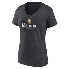 Minnesota Vikings Women's Logo Team Lockup V-Neck T-Shirt - Charcoal - NFL