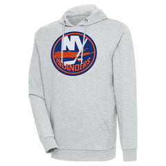 New York Islanders Antigua Logo Action Chenille Pullover Hoodie - Heather Gray | NHL near me