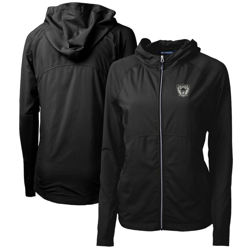 Las Vegas Raiders Cutter & Buck Women's Throwback Logo Adapt Eco Knit Hybrid Recycled Full-Zip Hoodie - Black - NFL