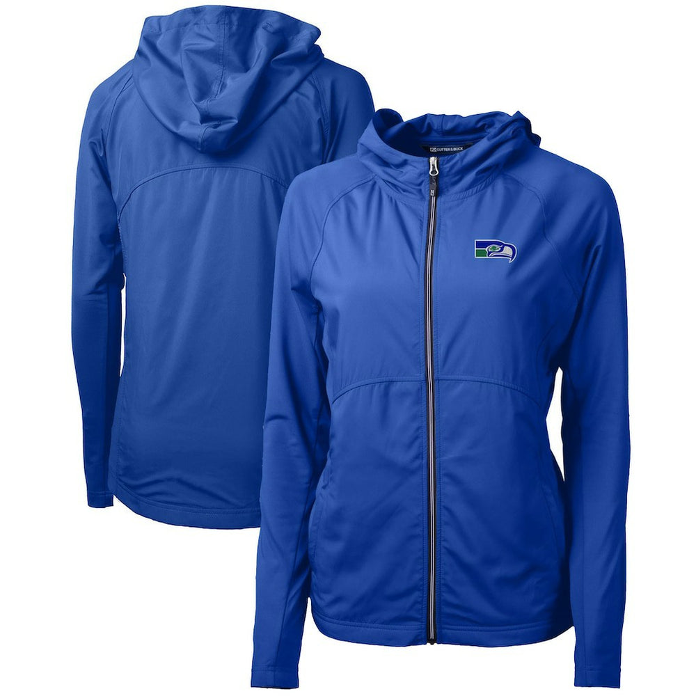 Seattle Seahawks Cutter & Buck Women's Throwback Logo Adapt Eco Knit Hybrid Recycled Full-Zip Hoodie - Royal - NFL