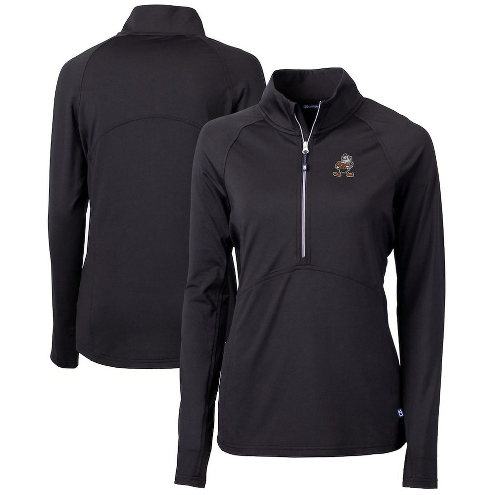 Cleveland Browns Cutter & Buck Women's Throwback Logo Adapt Eco Knit Stretch Recycled Half-Zip Pullover Top - Black - NFL