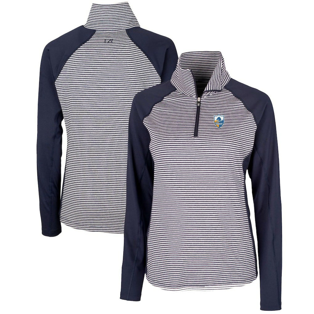 Los Angeles Chargers Cutter & Buck Women's Throwback Logo Forge Tonal Stripe Stretch Half-Zip Pullover Top - Navy - NFL