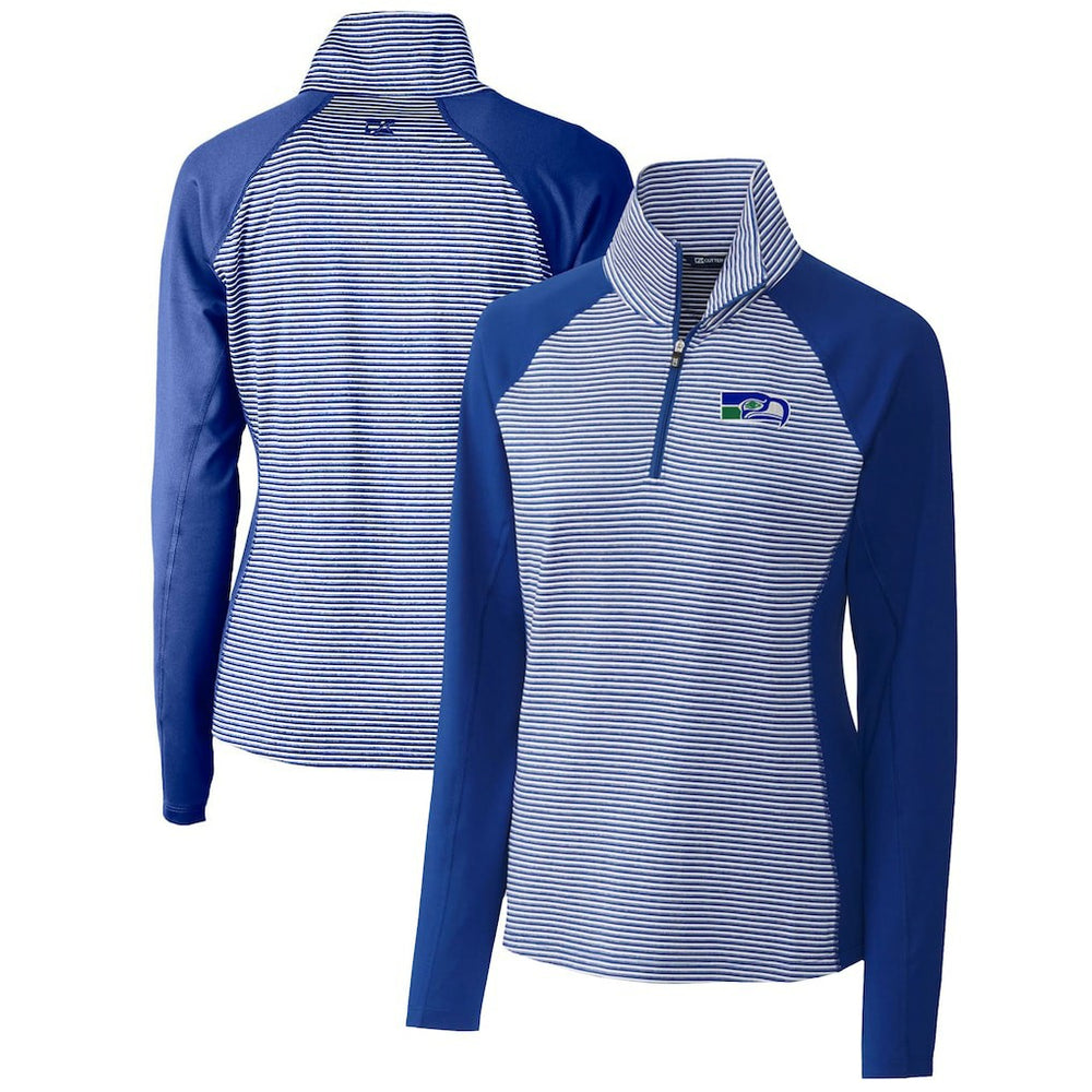 Seattle Seahawks Cutter & Buck Women's Throwback Logo Forge Tonal Stripe Stretch Half-Zip Pullover Top - Royal - NFL
