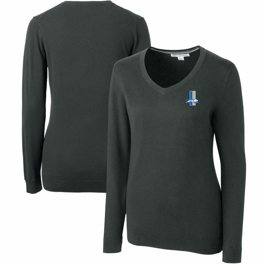 Detroit Lions Cutter & Buck Women's Throwback Logo Lakemont Tri-Blend V-Neck Sweater - Heather Charcoal - NFL