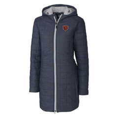 Chicago Bears Cutter & Buck Women's Throwback Logo Rainier Primaloft Eco Full-Zip Hoodie Long Coat - Heather Navy - NFL