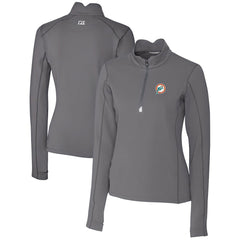 Miami Dolphins Cutter & Buck Women's Throwback Logo Traverse Stretch Quarter-Zip Pullover Top - Steel - NFL