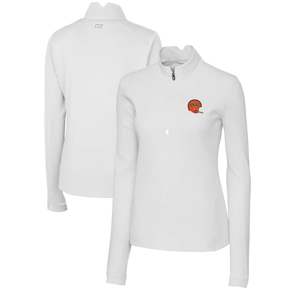 Cincinnati Bengals Cutter & Buck Women's Throwback Logo Traverse Stretch Quarter-Zip Pullover Top - White - NFL