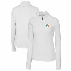 Miami Dolphins Cutter & Buck Women's Throwback Logo Traverse Stretch Quarter-Zip Pullover Top - White - NFL