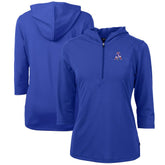 New England Patriots Cutter & Buck Women's Throwback Logo Virtue Eco Pique 3/4 Sleeve Half-Zip Pullover Hoodie - Royal - NFL