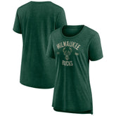 Milwaukee Bucks Women's Heritage Tri-Blend T-Shirt Heather Hunter Green