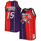 Mitchell & Ness Vince Carter Toronto Raptors Big & Tall Hardwood Classics 1998/99 Split Swingman Jersey Purple/Red