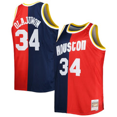 Mitchell & Ness Hakeem Olajuwon Houston Rockets Big & Tall Hardwood Classics 1993/94 Split Swingman Jersey Navy/Red