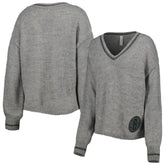 Brooklyn Nets Lusso Women's Scarletts Lantern Sleeve Tri-Blend V-Neck Pullover Sweater Gray