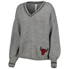 Chicago Bulls Lusso Women's Scarletts Lantern Sleeve Tri-Blend V-Neck Pullover Sweater Gray