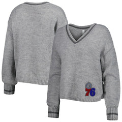 Philadelphia 76ers Lusso Women's Scarletts Lantern Sleeve Tri-Blend V-Neck Pullover Sweater Gray