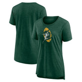 Green Bay Packers Women's Throwback Team Logo Tri-Blend T-Shirt - Heather Green - NFL
