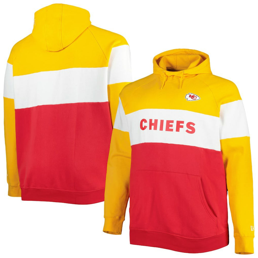 Kansas City Chiefs New Era Big & Tall Current Colorblock Raglan Fleece Pullover Hoodie - Red/Gold - NFL