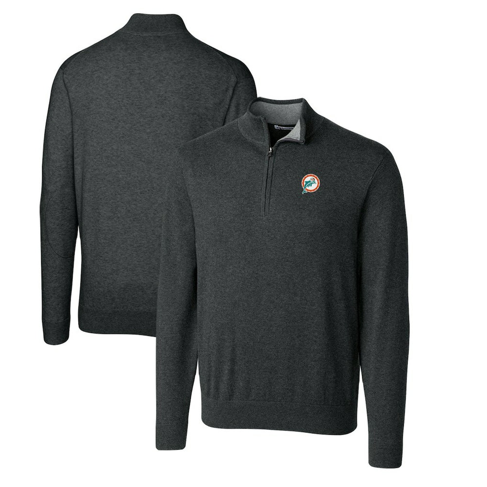 Miami Dolphins Cutter & Buck Throwback Logo Lakemont Tri-Blend Big & Tall Quarter-Zip Pullover Sweater - Heather Charcoal - NFL