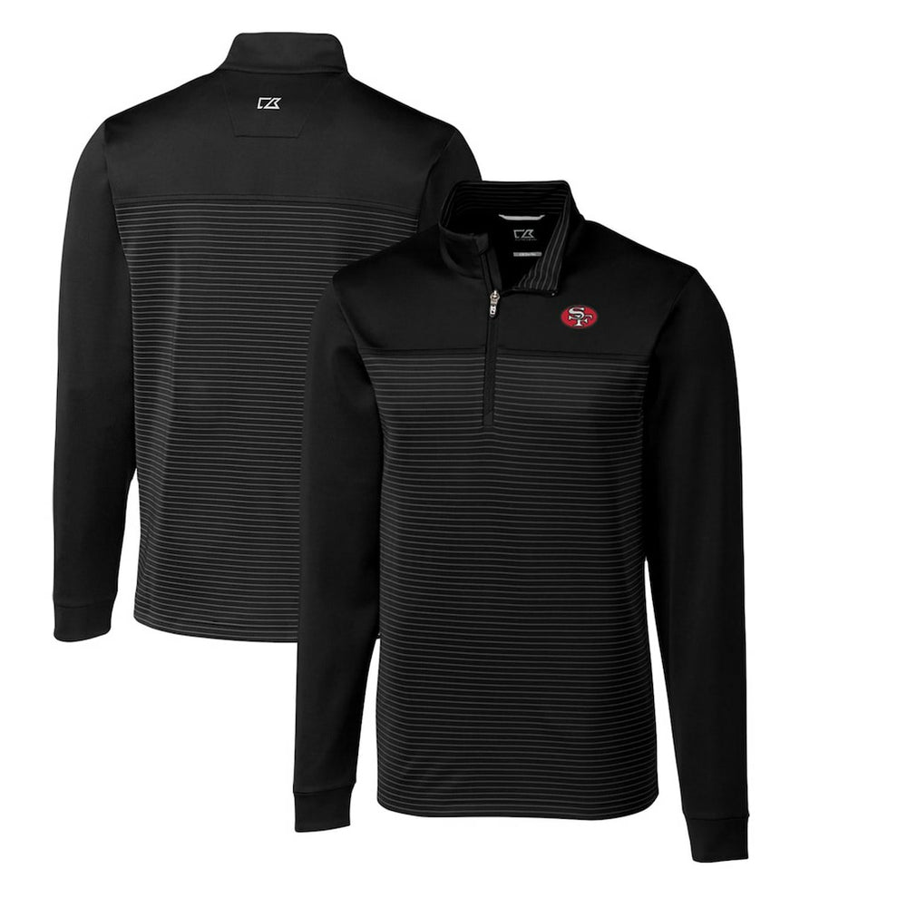 San Francisco 49ers Cutter & Buck Throwback Logo Traverse Stripe Stretch Quarter-Zip Big & Tall Pullover Top - Black - NFL