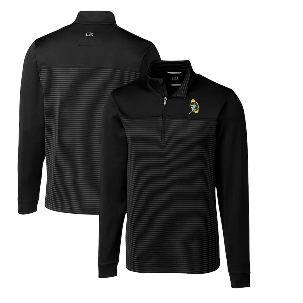 Green Bay Packers Cutter & Buck Throwback Logo Traverse Stripe Stretch Quarter-Zip Big & Tall Pullover Top - Black - NFL