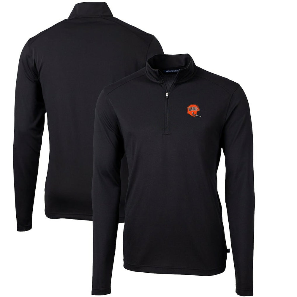 Cincinnati Bengals Cutter & Buck Throwback Logo Virtue Eco Pique Recycled Quarter-Zip Big & Tall Pullover Top - Black - NFL