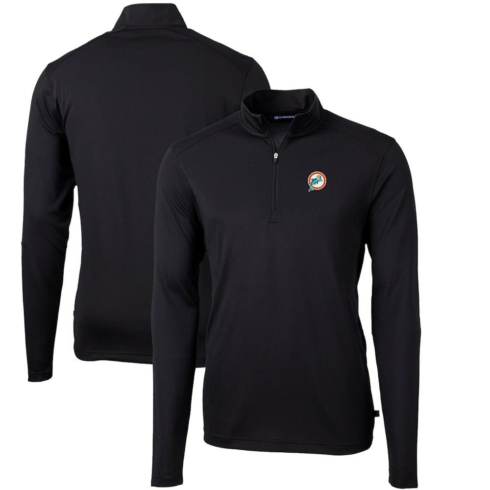 Miami Dolphins Cutter & Buck Throwback Logo Virtue Eco Pique Recycled Quarter-Zip Big & Tall Pullover Top - Black - NFL