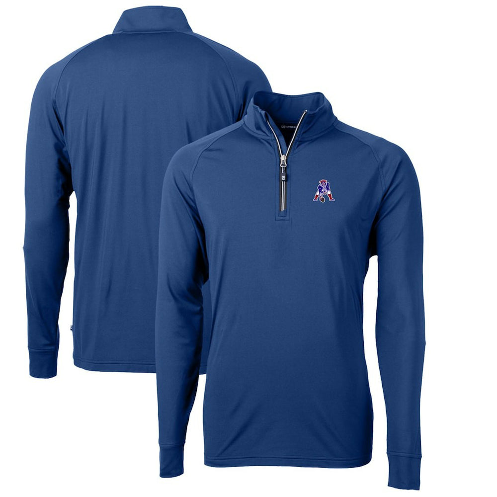 New England Patriots Cutter & Buck Adapt Eco Knit Stretch Recycled Quarter-Zip Throwback Pullover Top - Royal - NFL