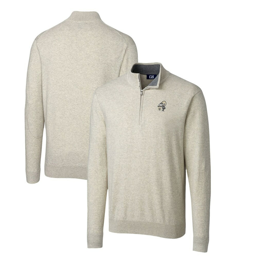 New Orleans Saints Cutter & Buck Throwback Logo Lakemont Tri-Blend Quarter-Zip Pullover Sweater - Oatmeal - NFL