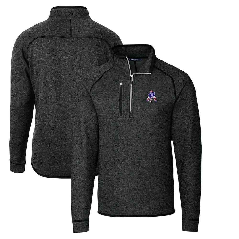 New England Patriots Cutter & Buck Throwback Logo Mainsail Sweater-Knit Half-Zip Pullover Jacket - Heather Charcoal - NFL