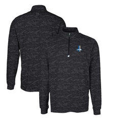 Detroit Lions Cutter & Buck Throwback Logo Traverse Camo Print Stretch Quarter-Zip Pullover Top - Black - NFL