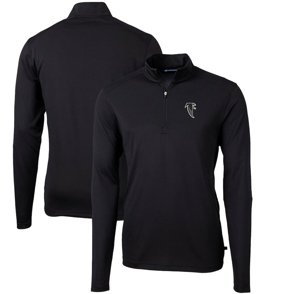 Atlanta Falcons Cutter & Buck Throwback Logo Virtue Eco Pique Recycled Quarter-Zip Pullover Top - Black - NFL