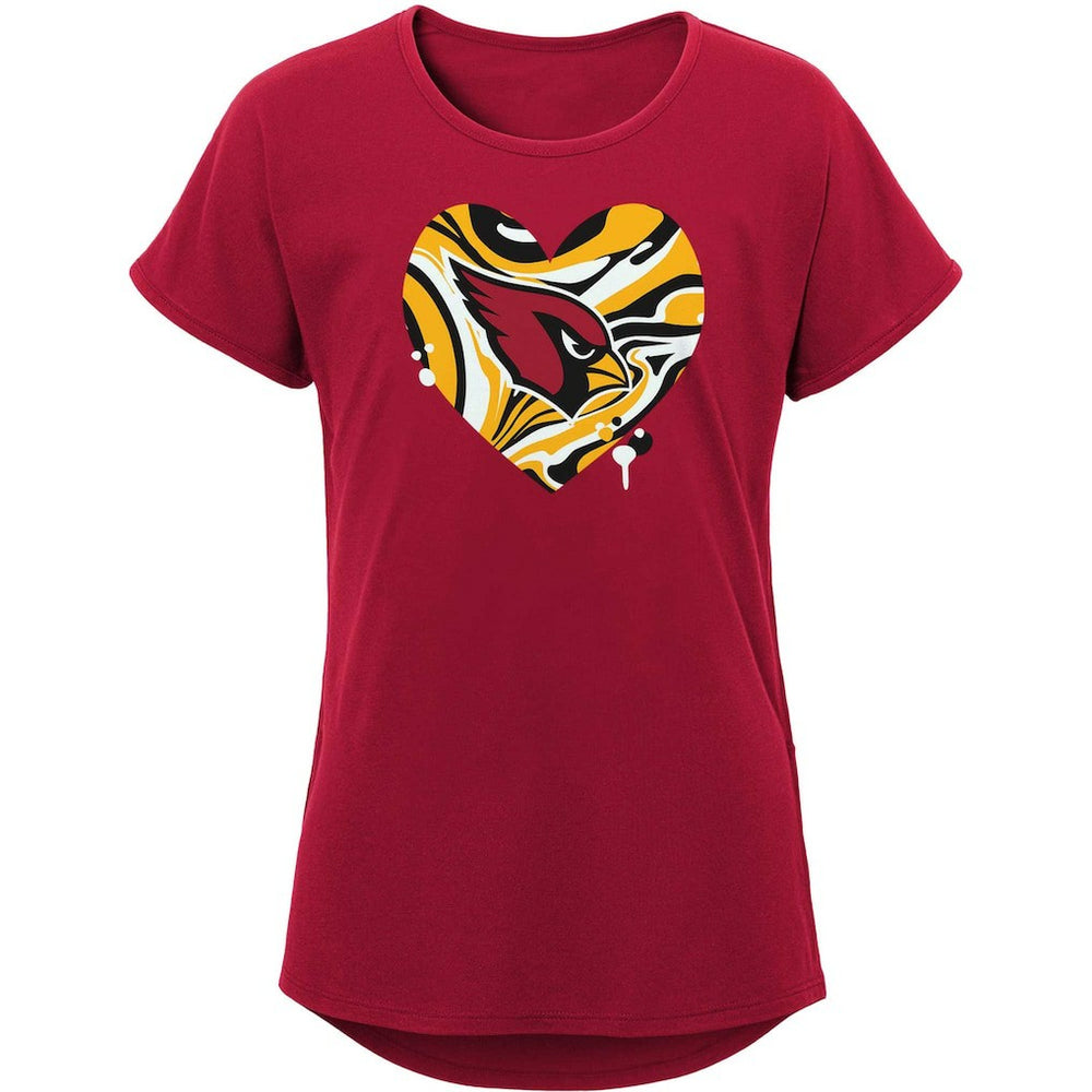 Arizona Cardinals Girls Youth Drip Heart Dolman T-Shirt - Cardinal - NFL