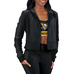 Pittsburgh Penguins Women's Cropped Full-Zip Hoodie - Black | NHL discount
