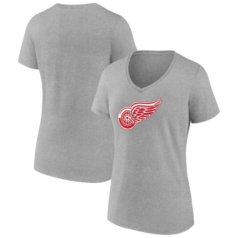 Detroit Red Wings Women's Primary Logo Team V-Neck T-Shirt - Heather Gray | NHL Lifestyle