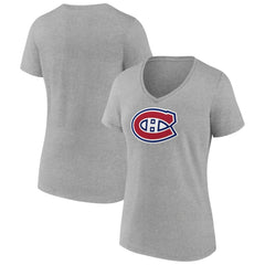 Montreal Canadiens Women's Primary Logo Team V-Neck T-Shirt - Heather Gray | NHL Clearance