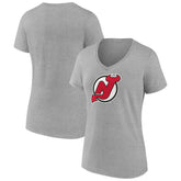 New Jersey Devils Women's Primary Logo Team V-Neck T-Shirt - Heather Gray | NHL on sale