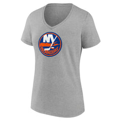 New York Islanders Women's Primary Logo Team V-Neck T-Shirt - Heather Gray | NHL on sale