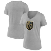 Vegas Golden Knights Women's Primary Logo Team V-Neck T-Shirt - Heather Gray | NHL Clearance