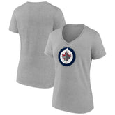 Winnipeg Jets Women's Primary Logo Team V-Neck T-Shirt - Heather Gray | NHL Lifestyle