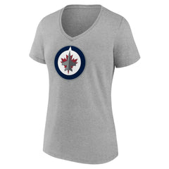 Winnipeg Jets Women's Primary Logo Team V-Neck T-Shirt - Heather Gray | NHL Lifestyle