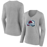 Colorado Avalanche Women's Primary Logo Team Long Sleeve V-Neck T-Shirt - Heather Gray | NHL sale