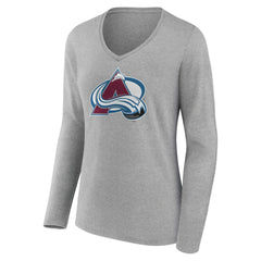 Colorado Avalanche Women's Primary Logo Team Long Sleeve V-Neck T-Shirt - Heather Gray | NHL sale
