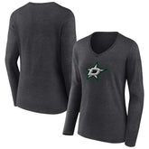 Dallas Stars Women's Primary Team Logo Long Sleeve V-Neck T-Shirt - Heather Charcoal | NHL Lifestyle