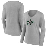 Dallas Stars Women's Primary Logo Team Long Sleeve V-Neck T-Shirt - Heather Gray | NHL sale