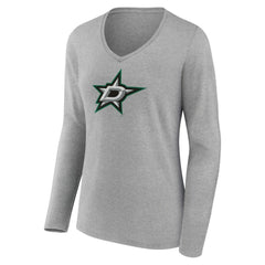 Dallas Stars Women's Primary Logo Team Long Sleeve V-Neck T-Shirt - Heather Gray | NHL sale