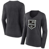 Los Angeles Kings Women's Primary Team Logo Long Sleeve V-Neck T-Shirt - Heather Charcoal | NHL online